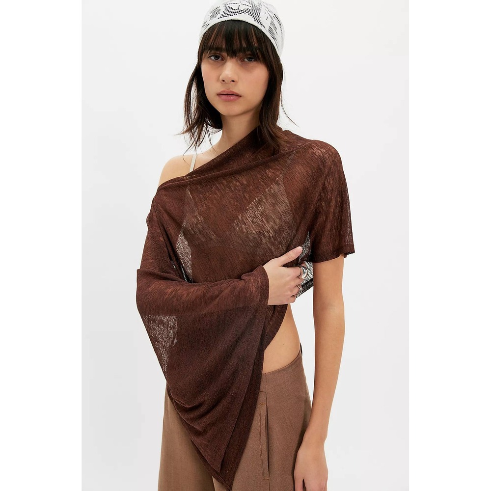 Free People Maggie Everyday Asymmetrical Knit Poncho Bitter Chocolate NWT Boho